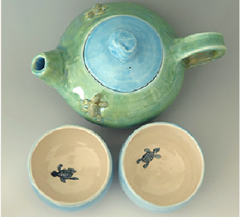 Sea Turtle Hedgling Teapot &Teacups set